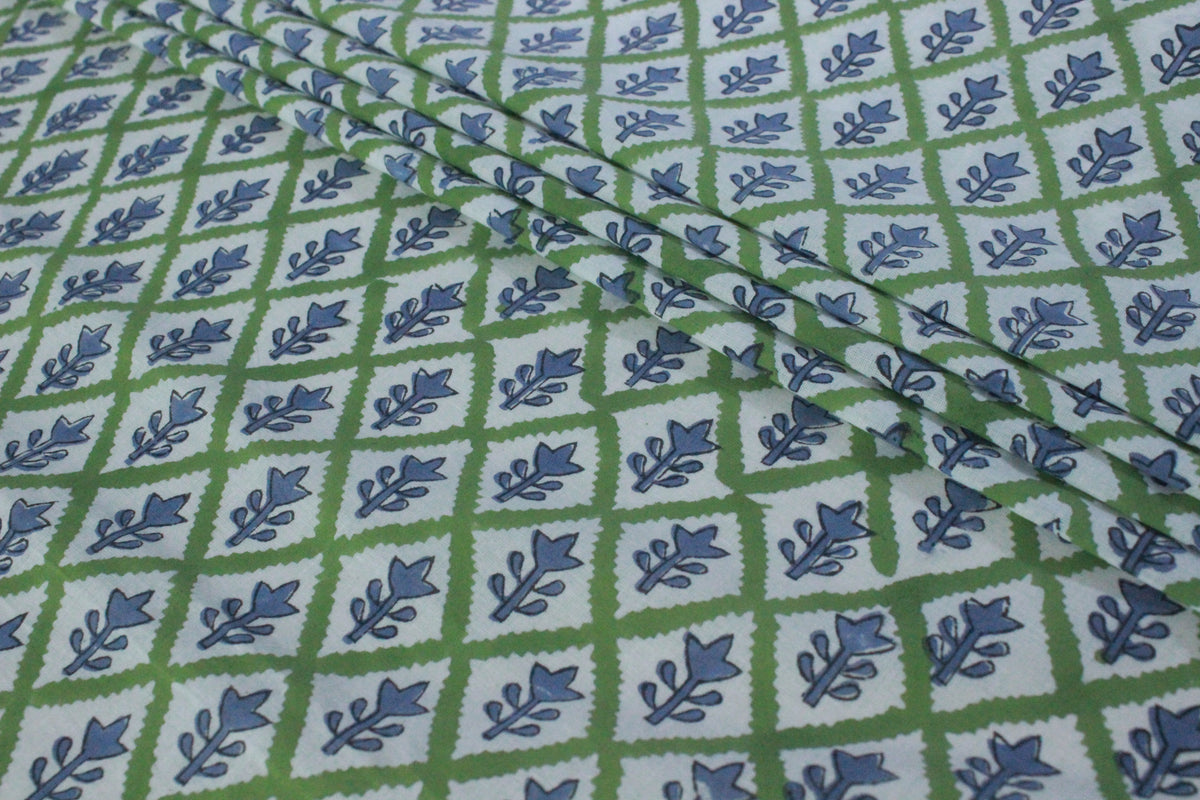 Mughal Print Cotton Fabric: Hand Block Printed Indian Fabric by the Yard