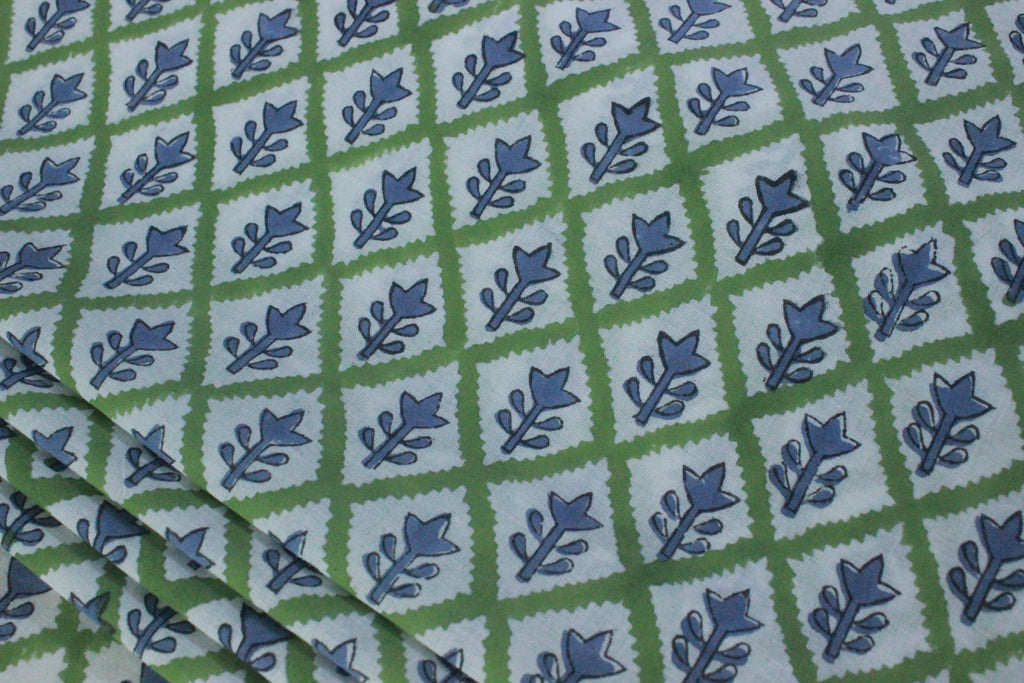 Mughal Print Cotton Fabric: Hand Block Printed Indian Fabric by the Yard