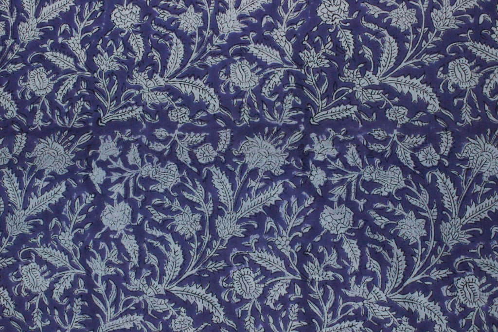 Purple Floral Cotton Fabric: Hand Block Print Indian Fabric by the Yard
