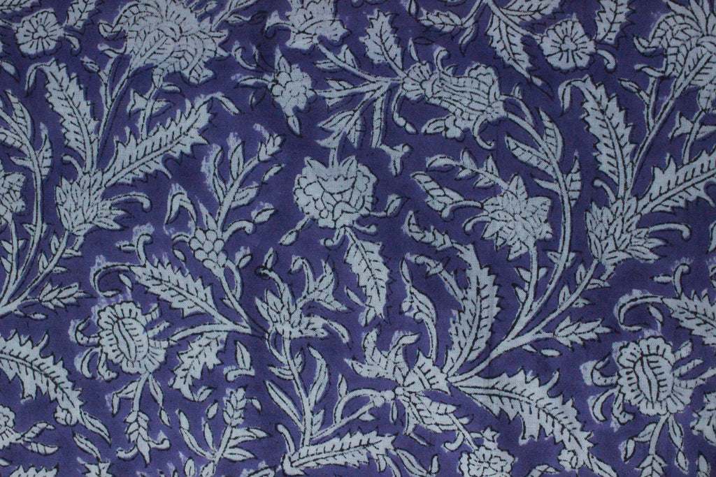 Purple Floral Cotton Fabric: Hand Block Print Indian Fabric by the Yard