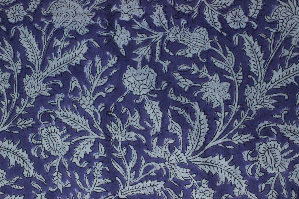 Purple Floral Cotton Fabric: Hand Block Print Indian Fabric by the Yard