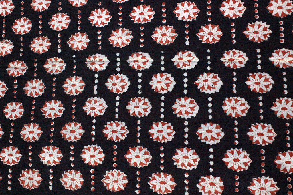 Hand Block Print Indian Cotton Fabric: Black and Red Floral