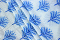 Blue Floral Fabric: Hand Block Print Cotton, Indian Mughal Design