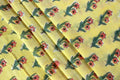 Floral Cotton Fabric: Yellow & Red Hand Block Print, Indian Fabric By The Yard