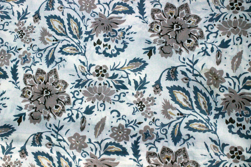 Floral Cotton Fabric: Blue Brown Mughal Hand Block Print