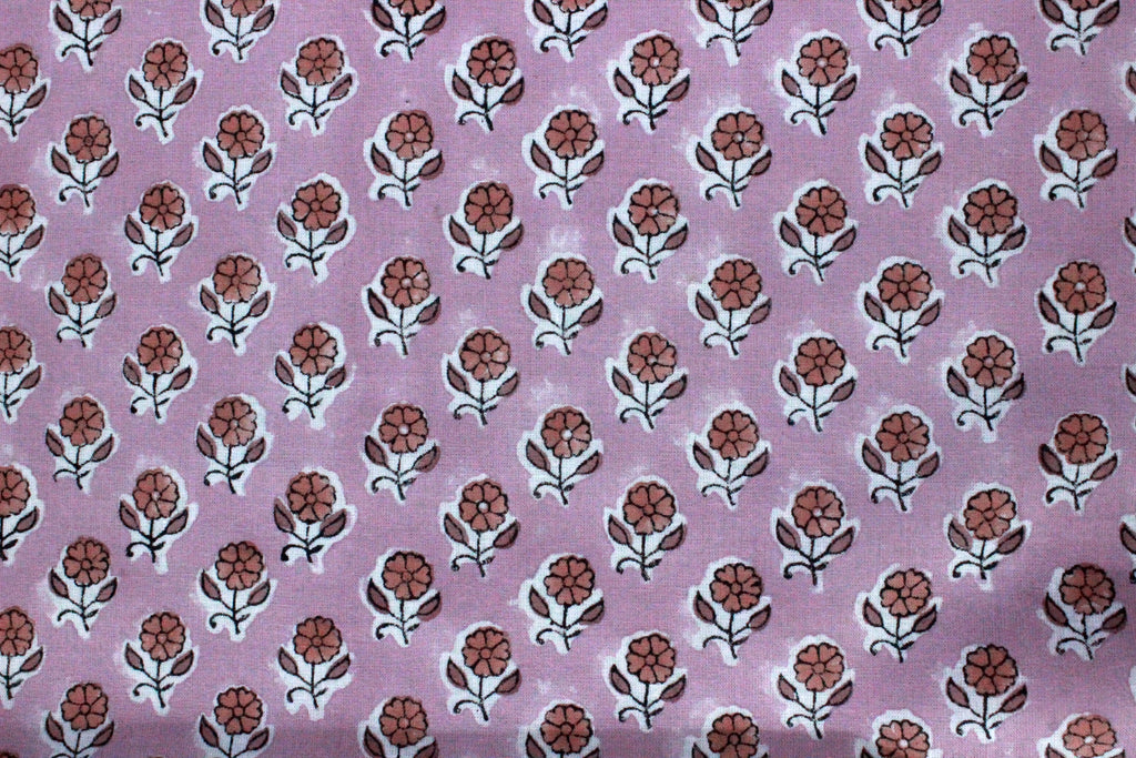 Pink Floral Block Print Linen Fabric, Red Flower Cotton Fabric