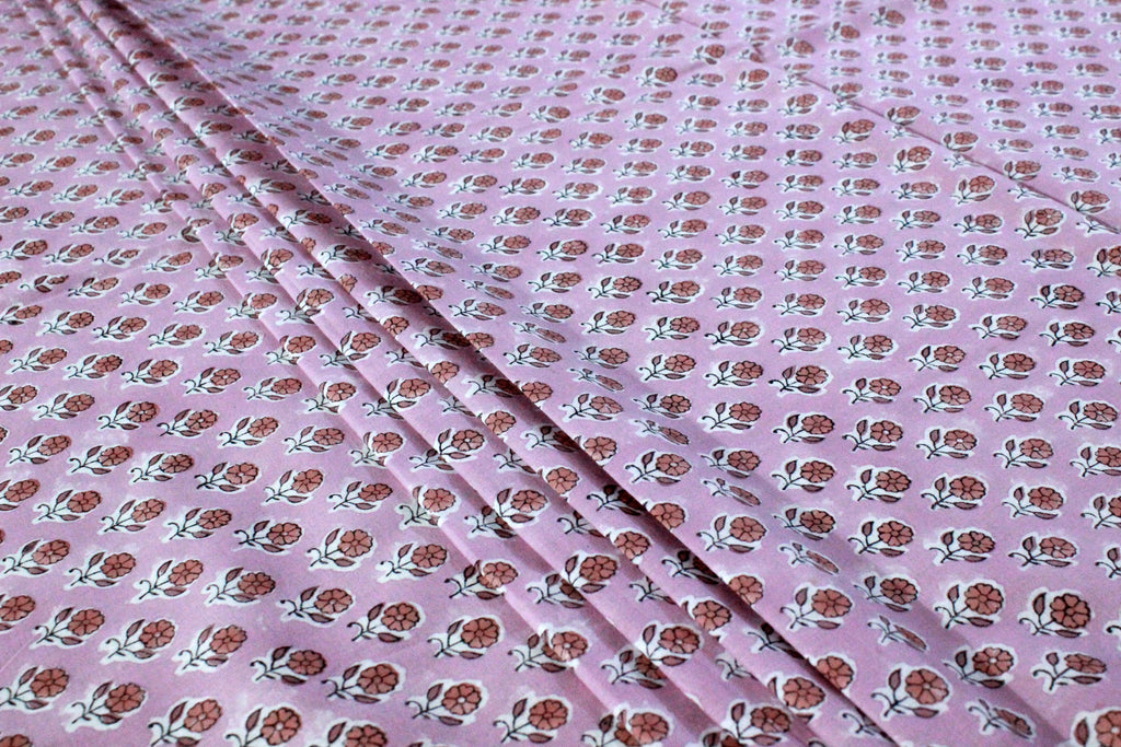 Pink Floral Block Print Linen Fabric, Red Flower Cotton Fabric