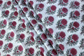 Pink & White Floral Block Print Linen Fabric - Indian Cotton By The Yard