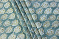 Grey & Yellow Floral Linen Fabric: Mughal Block Print