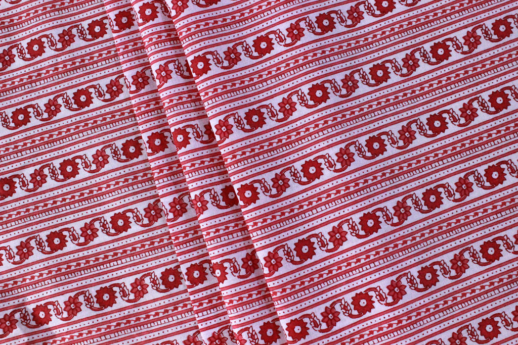 Hand Block Print Cotton Fabric: Pink Floral Indian Fabric by the Yard