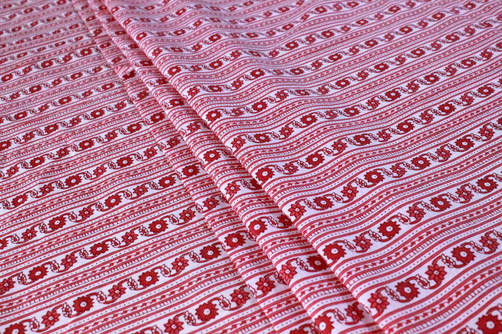 Hand Block Print Cotton Fabric: Pink Floral Indian Fabric by the Yard