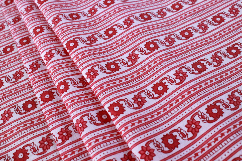 Hand Block Print Cotton Fabric: Pink Floral Indian Fabric by the Yard
