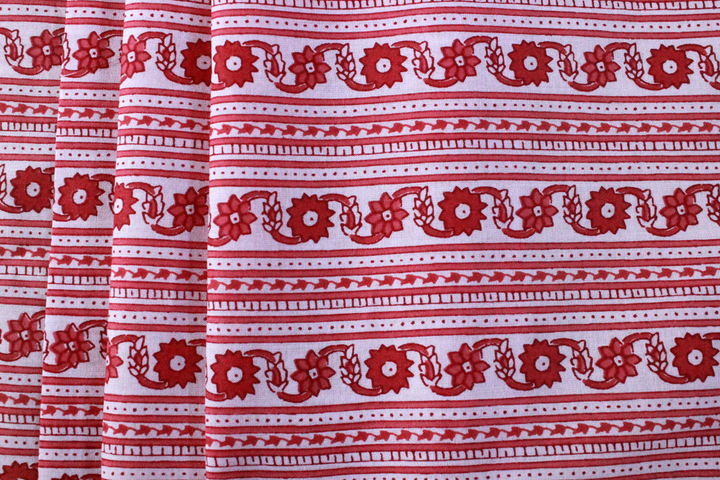 Hand Block Print Cotton Fabric: Pink Floral Indian Fabric by the Yard