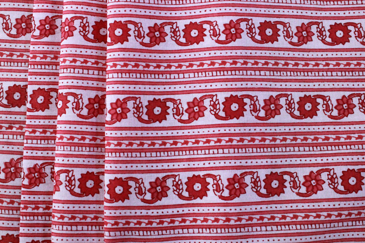 Hand Block Print Cotton Fabric: Pink Floral Indian Fabric by the Yard