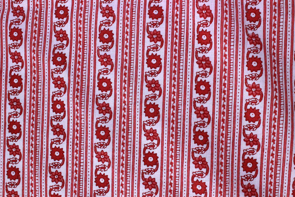 Hand Block Print Cotton Fabric: Pink Floral Indian Fabric by the Yard