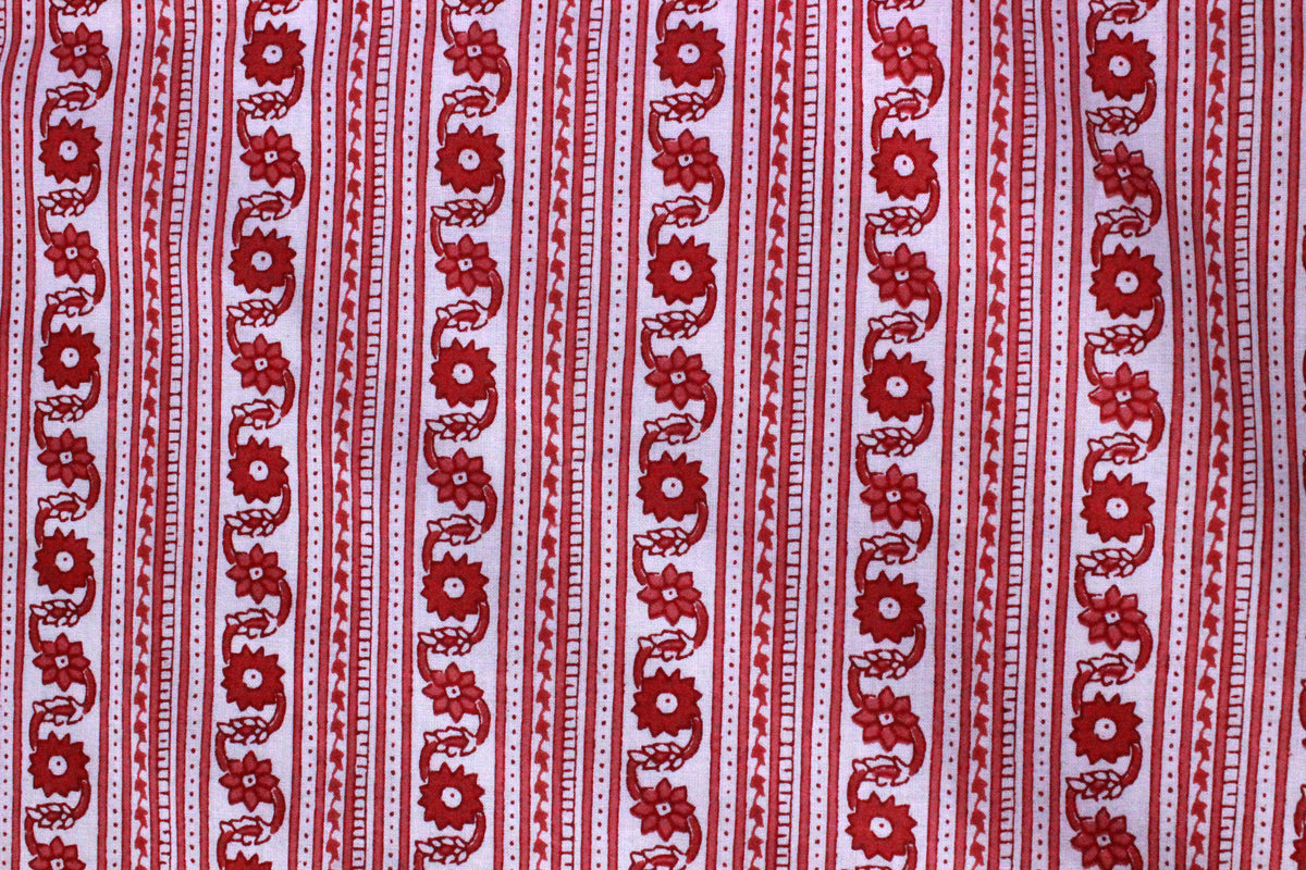 Hand Block Print Cotton Fabric: Pink Floral Indian Fabric by the Yard