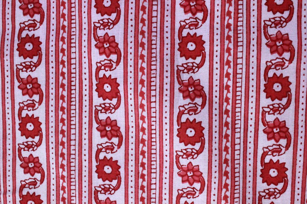 Hand Block Print Cotton Fabric: Pink Floral Indian Fabric by the Yard