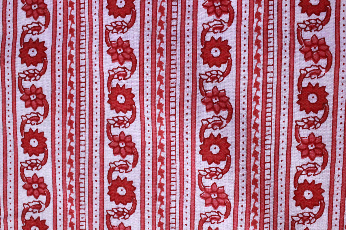 Hand Block Print Cotton Fabric: Pink Floral Indian Fabric by the Yard