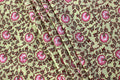 Floral Cotton Fabric: Yellow & Pink Hand Block Print, Indian Fabric by the Yard