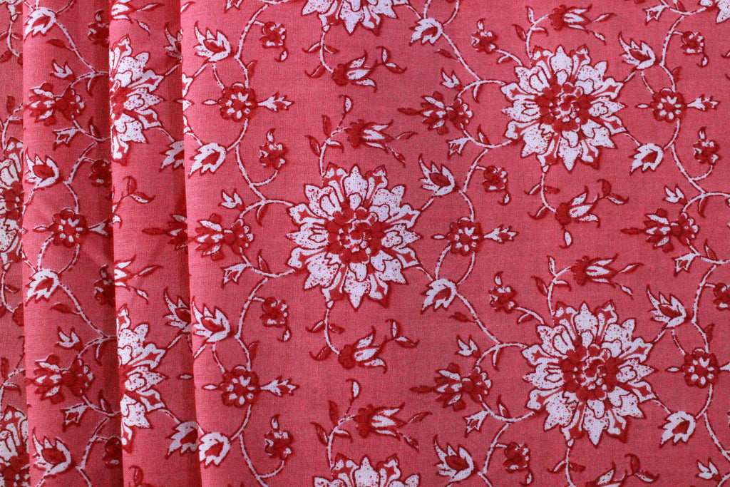 Pink Floral Cotton Fabric: Hand Block Print Indian Fabric By The Yard
