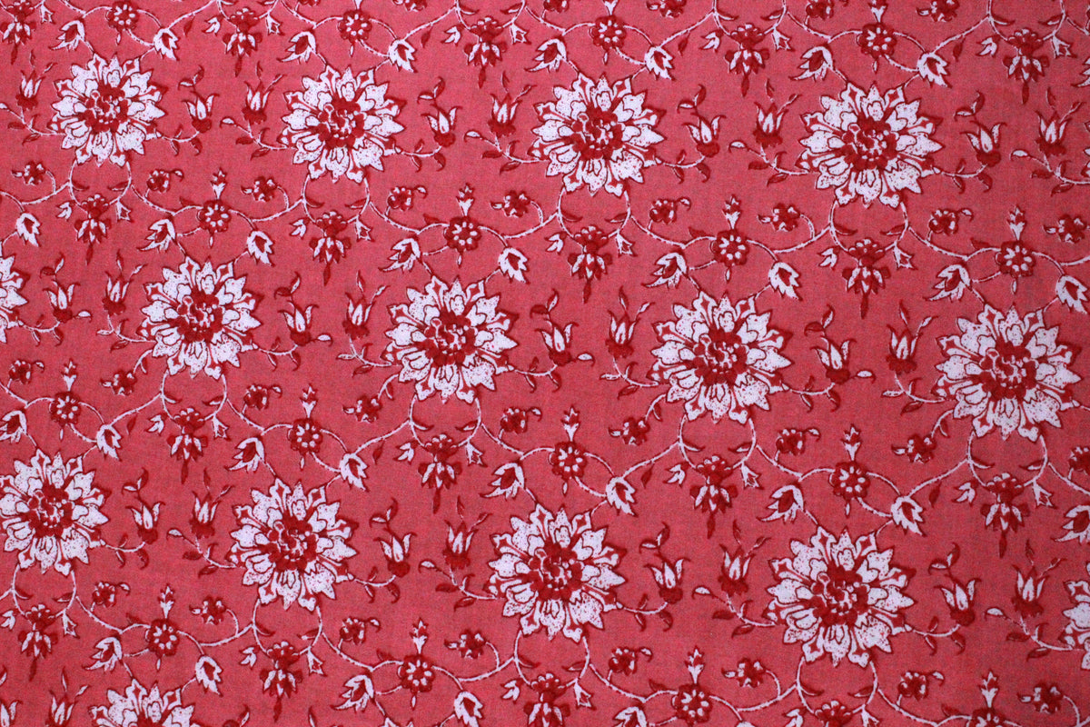 Pink Floral Cotton Fabric: Hand Block Print Indian Fabric By The Yard