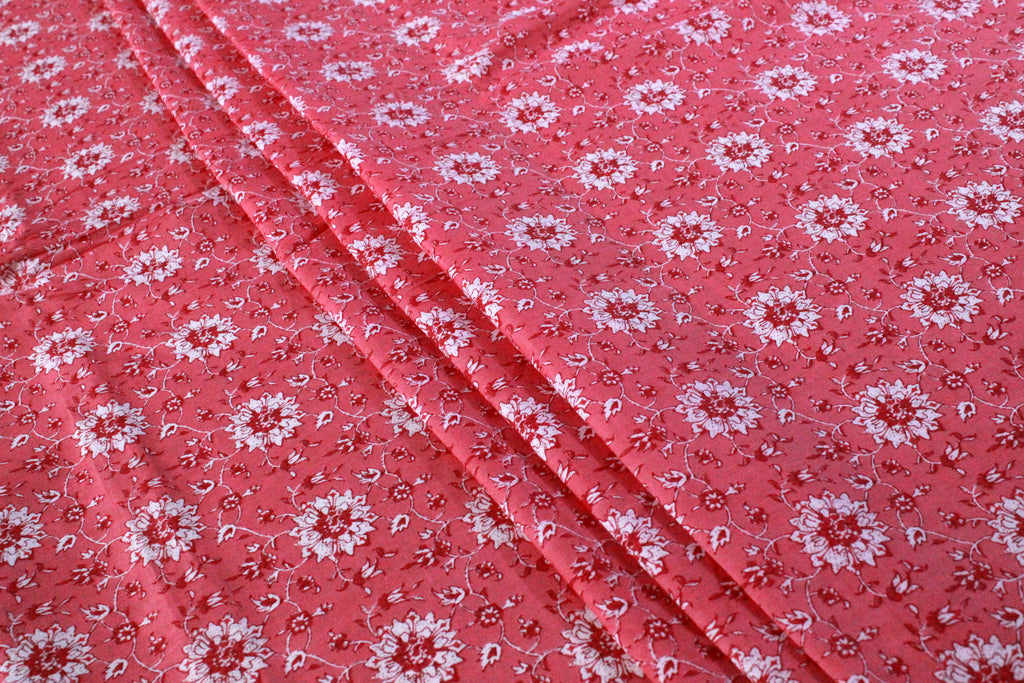 Pink Floral Cotton Fabric: Hand Block Print Indian Fabric By The Yard