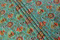 Floral Block Print Cotton Fabric: Green & Red Indian Cloth