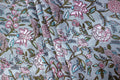 Hand Block Print Cotton Fabric: Blue & Pink Floral Mughal Design