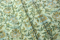 Floral Hand Block Print Cotton Fabric: Yellow & Green Indian Mughal Design