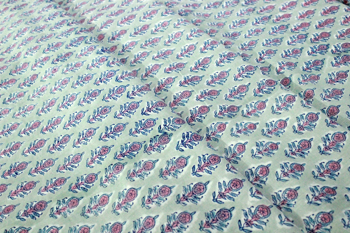 Grey and Pink colour pure cotton block print kurti fabric, dress material