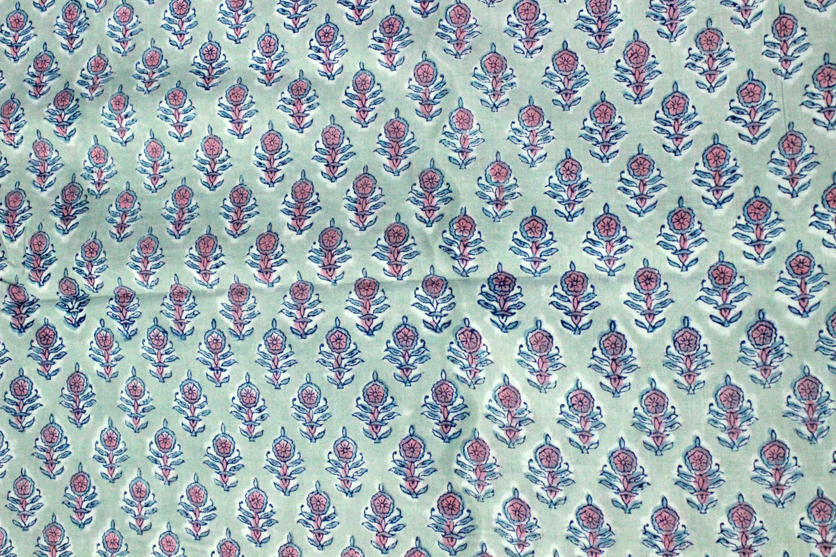 Grey and Pink colour pure cotton block print kurti fabric, dress material