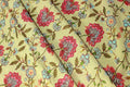 Mughal Print Cotton Fabric: Yellow & Pink Indian Block Print By The Yard