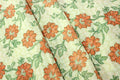 Orange and Green Floral Block Print Cotton Fabric - Indian Floral Design