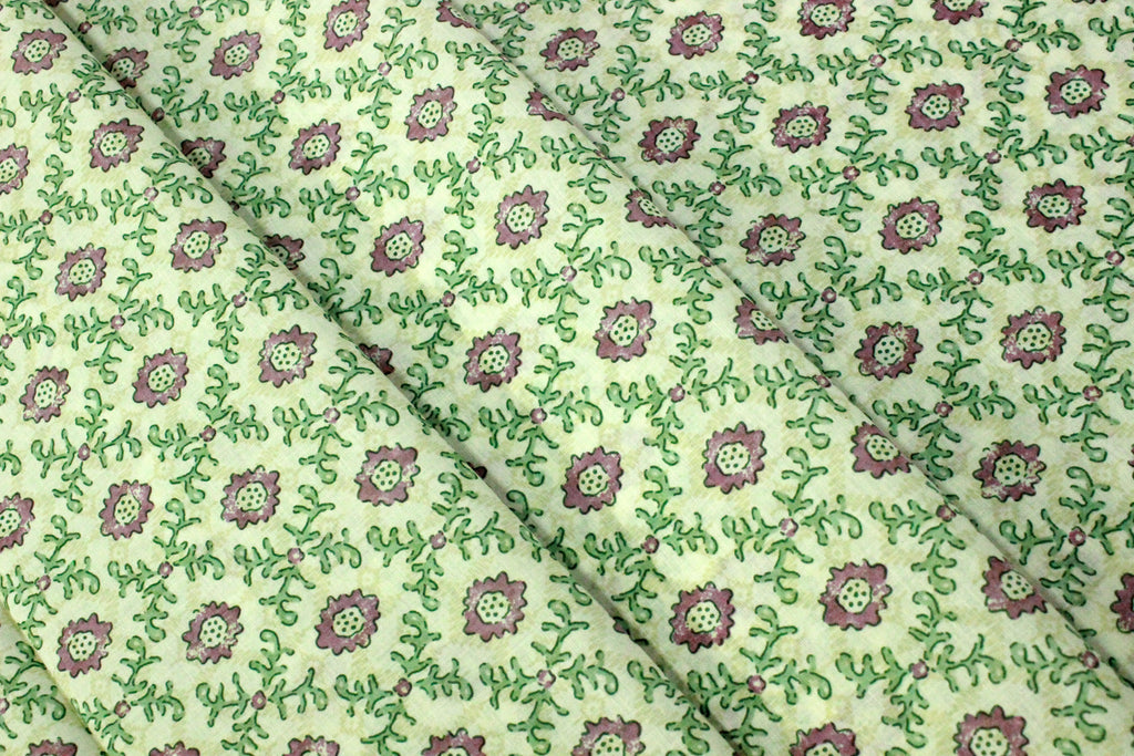 Mughal Print Cotton Fabric: Green & Purple Indian Block Print by the Yard