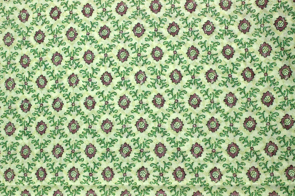Mughal Print Cotton Fabric: Green & Purple Indian Block Print by the Yard