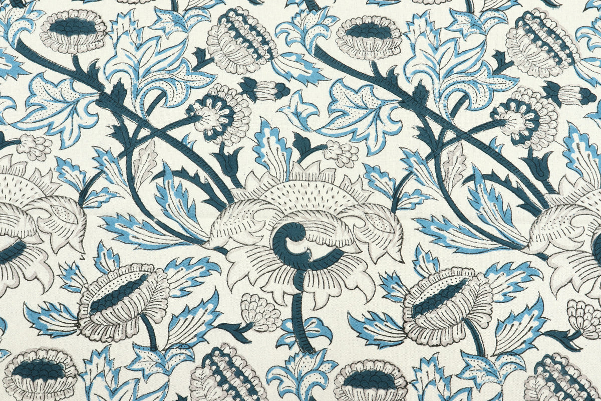 Floral Block Print Cotton Fabric: Indian Sewing Fabric By The Yard