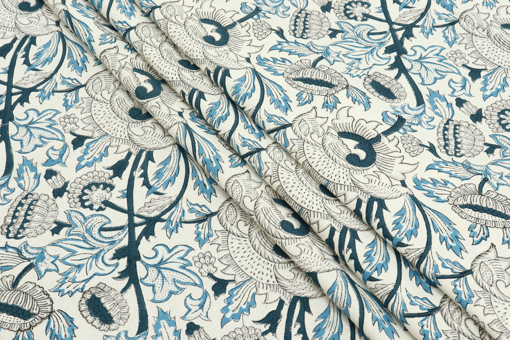 Floral Block Print Cotton Fabric: Indian Sewing Fabric By The Yard