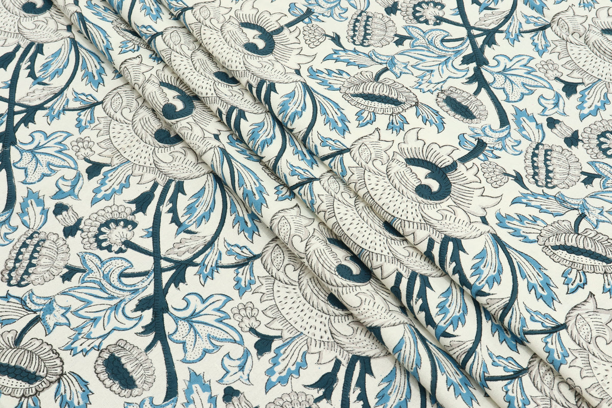 Floral Block Print Cotton Fabric: Indian Sewing Fabric By The Yard
