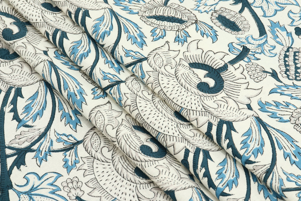 Floral Block Print Cotton Fabric: Indian Sewing Fabric By The Yard
