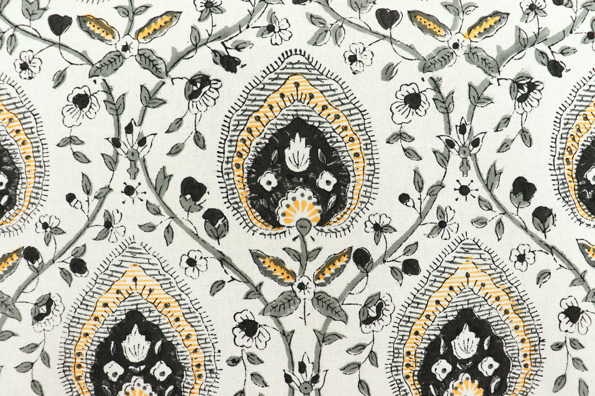 Black and White colour Pure Cotton Block Print Fabric by the Yard, fabric by the meter, Indian Wood Block, Handstamped