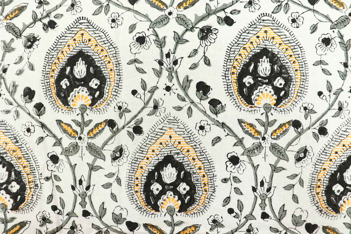 Black and White colour Pure Cotton Block Print Fabric by the Yard, fabric by the meter, Indian Wood Block, Handstamped