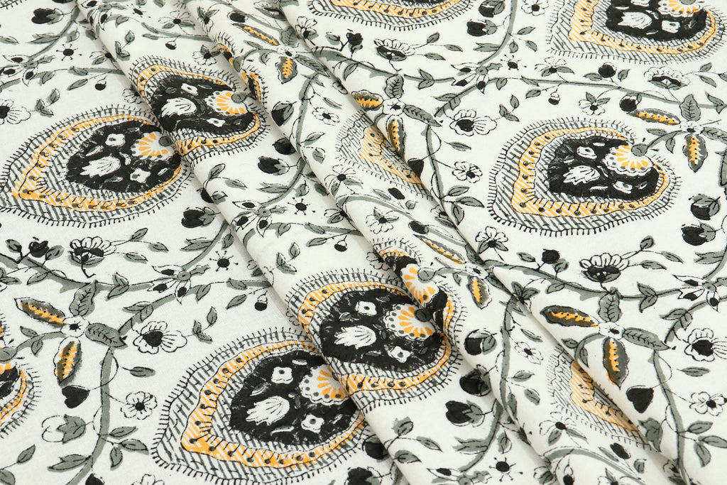 Black and White colour Pure Cotton Block Print Fabric by the Yard, fabric by the meter, Indian Wood Block, Handstamped
