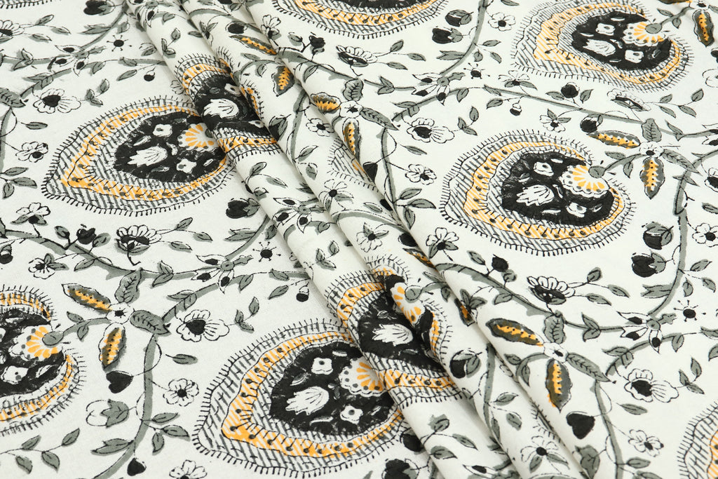 Black and White colour Pure Cotton Block Print Fabric by the Yard, fabric by the meter, Indian Wood Block, Handstamped