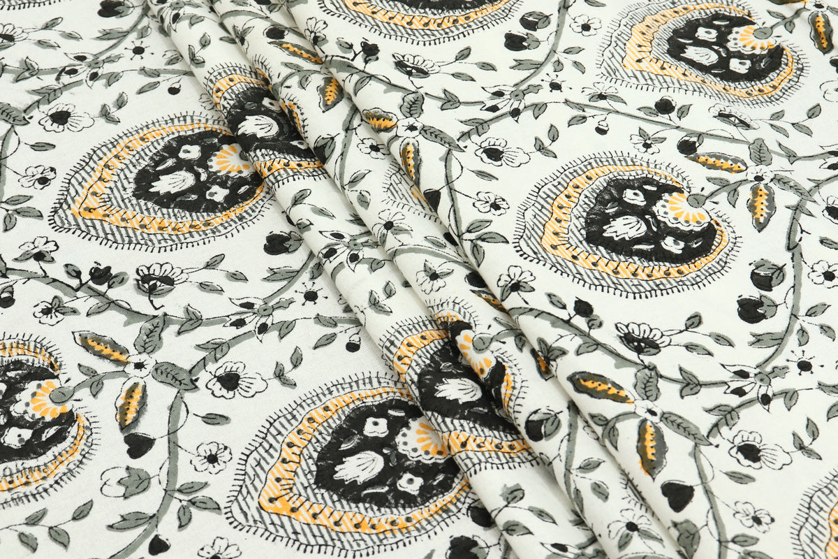 Black and White colour Pure Cotton Block Print Fabric by the Yard, fabric by the meter, Indian Wood Block, Handstamped