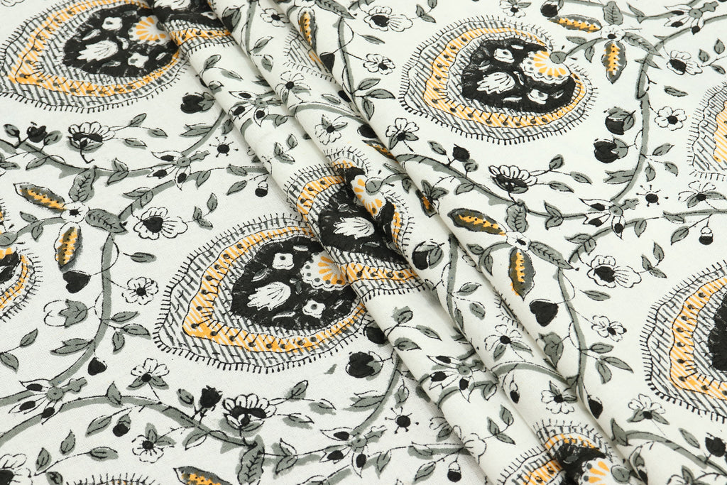 Black and White colour Pure Cotton Block Print Fabric by the Yard, fabric by the meter, Indian Wood Block, Handstamped