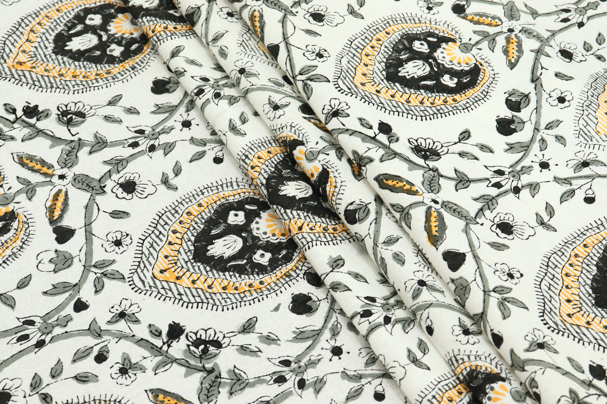 Black and White colour Pure Cotton Block Print Fabric by the Yard, fabric by the meter, Indian Wood Block, Handstamped
