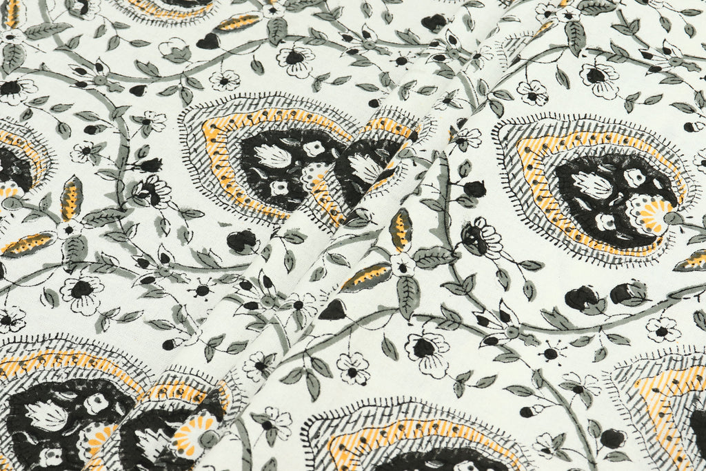 Black and White colour Pure Cotton Block Print Fabric by the Yard, fabric by the meter, Indian Wood Block, Handstamped