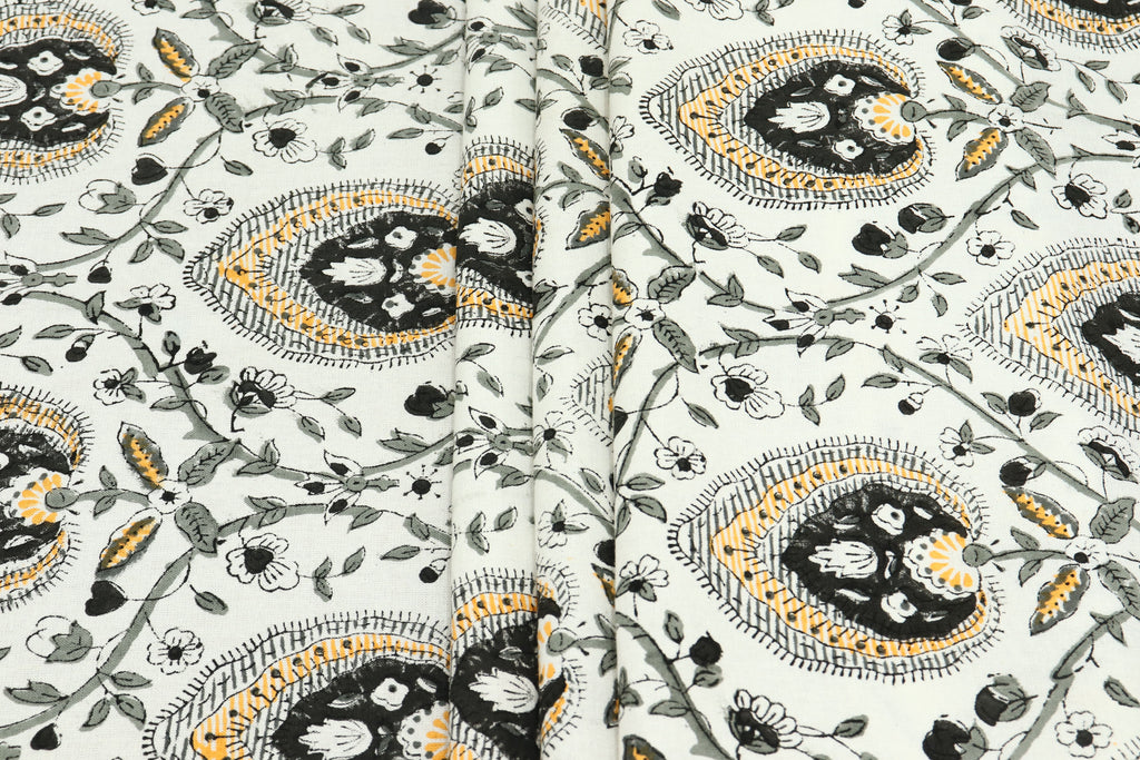 Black and White colour Pure Cotton Block Print Fabric by the Yard, fabric by the meter, Indian Wood Block, Handstamped