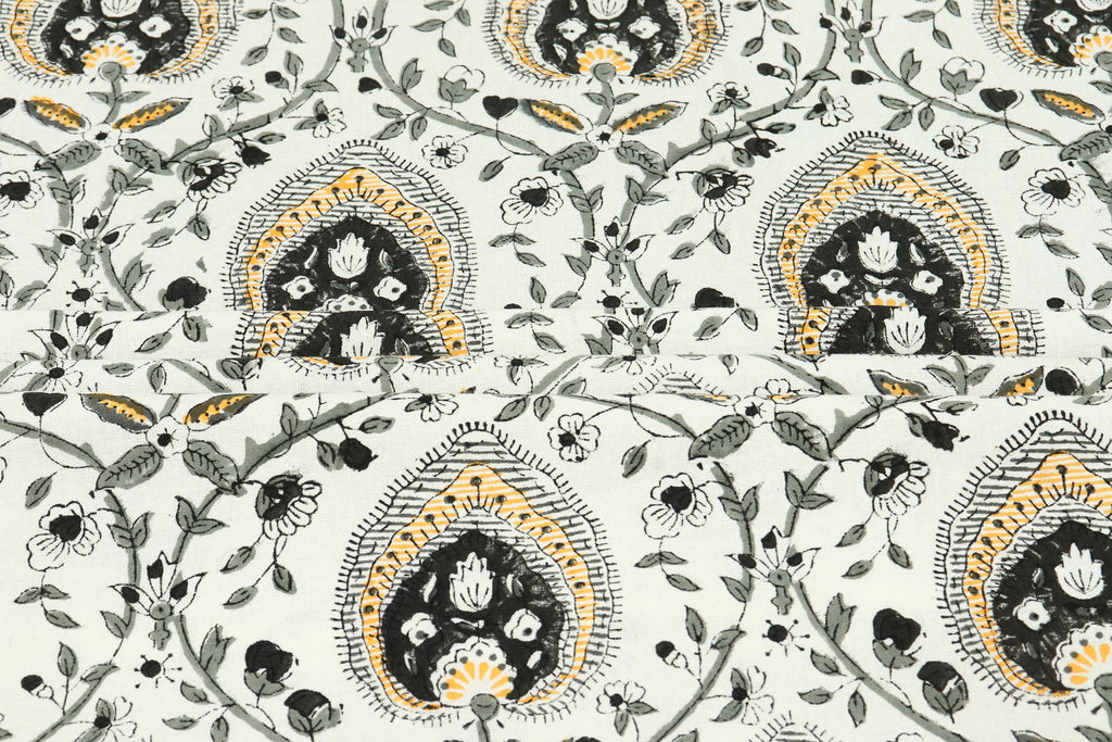 Black and White colour Pure Cotton Block Print Fabric by the Yard, fabric by the meter, Indian Wood Block, Handstamped