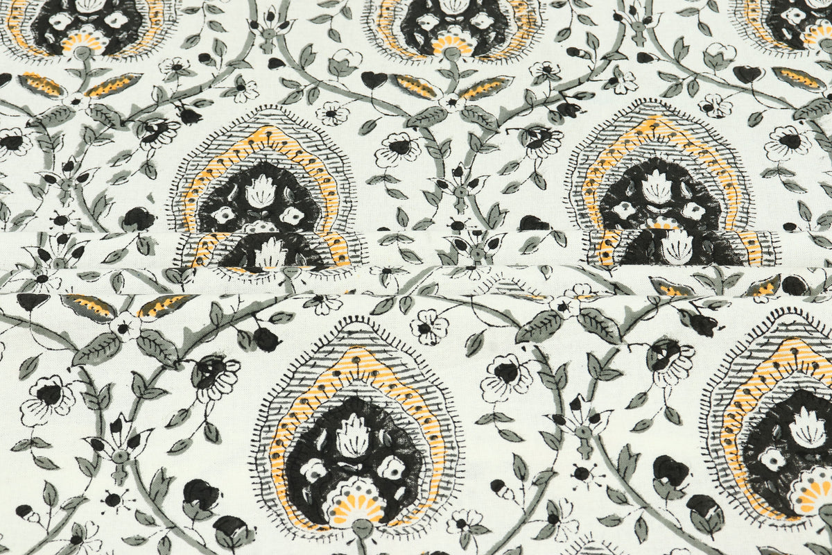 Black and White colour Pure Cotton Block Print Fabric by the Yard, fabric by the meter, Indian Wood Block, Handstamped